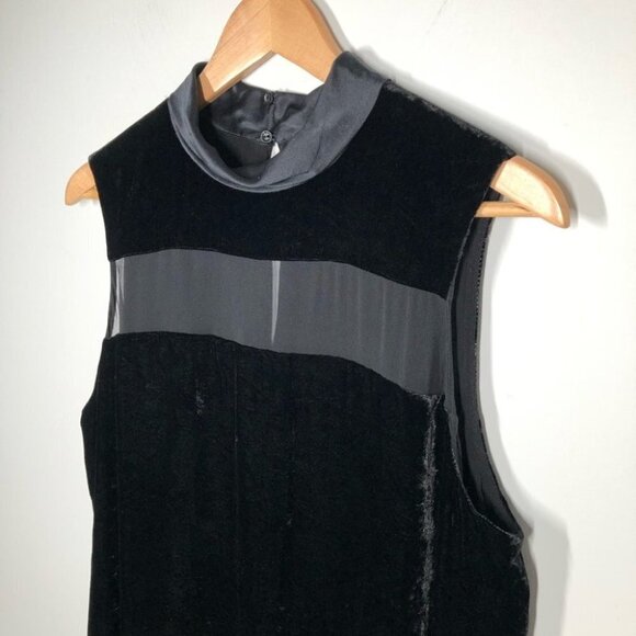 Rag & Bone Danni Black Velvet Midi Shift Dress with Sheer Stripe Size 10 - Picture 4 of 8